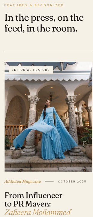 Zaheera, founder of Zahee & Co PR